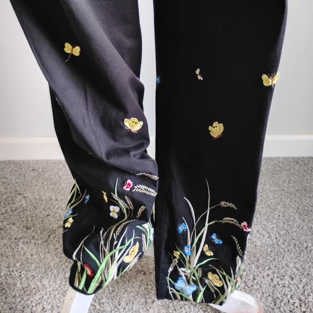 Talbots Vintage Cotton Stretch Garden Girl Embroidered Pants Butterfly Size 14 - Picture 7 of 14